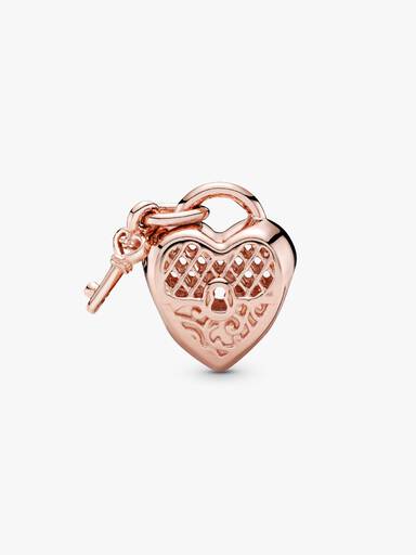 Heart padlock and key 14k rose gold-plated charm