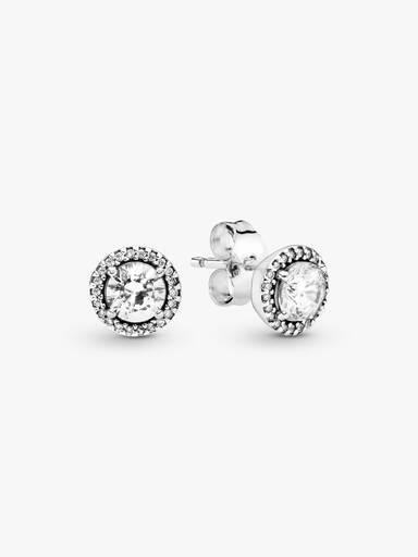 Silver stud earrings with clear cubic zirconia