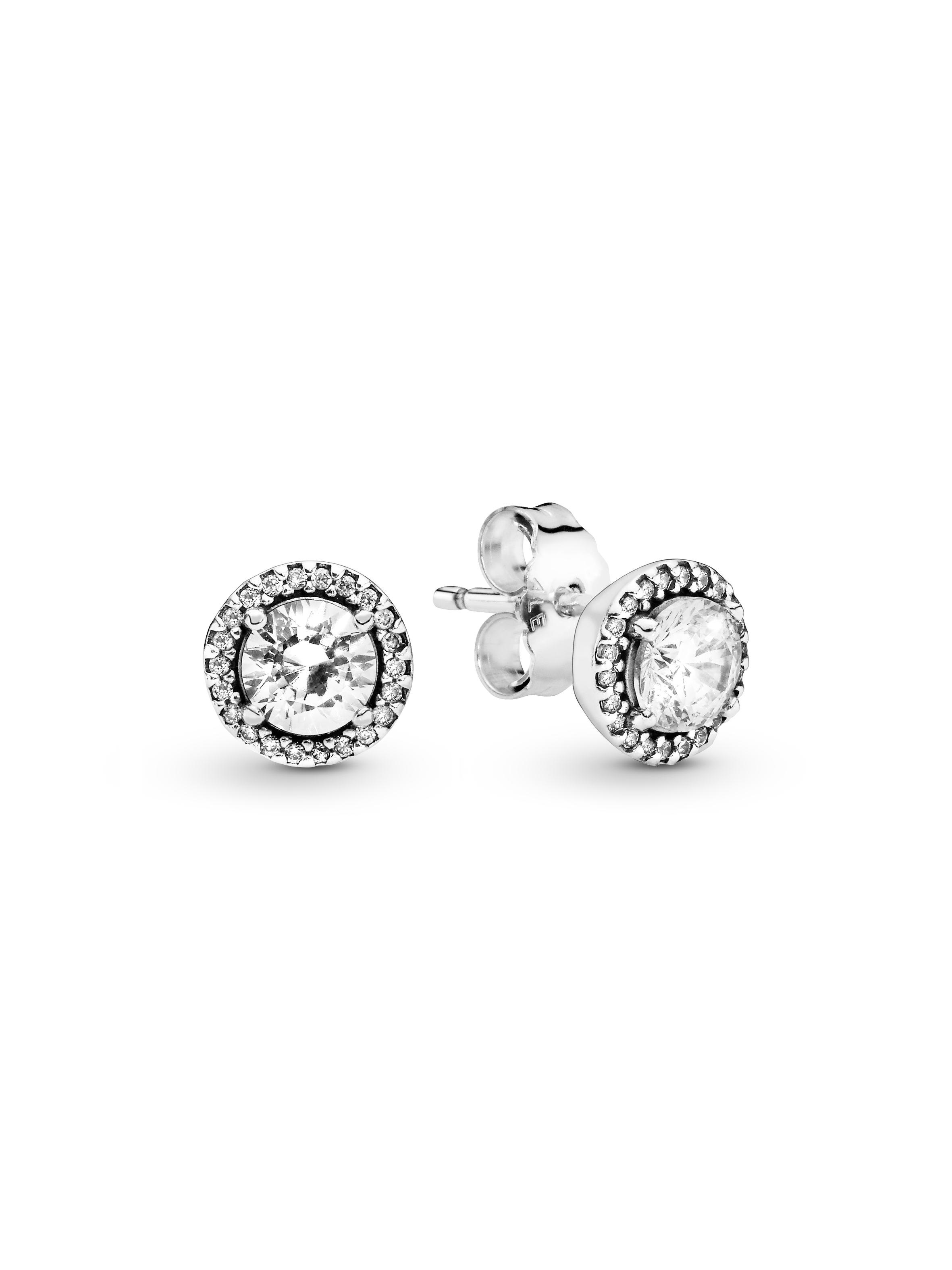 Silver stud earrings with clear cubic zirconia