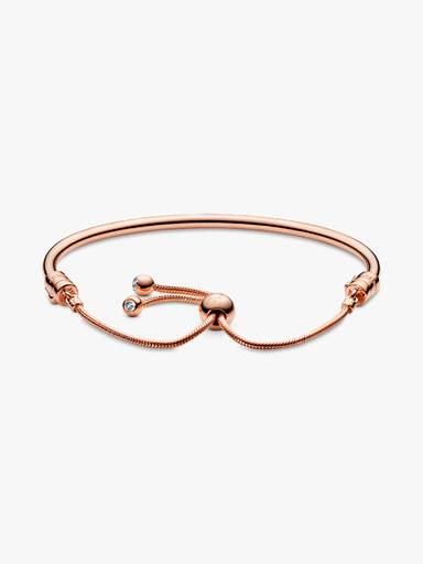 14k Rose gold-plated bangle with clear cubic zirconia and sliding clasp