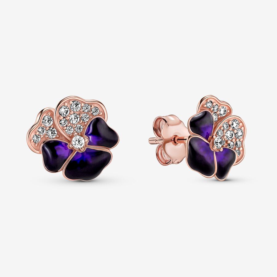 Deep Purple Pansy Flower Stud Earrings image number 0