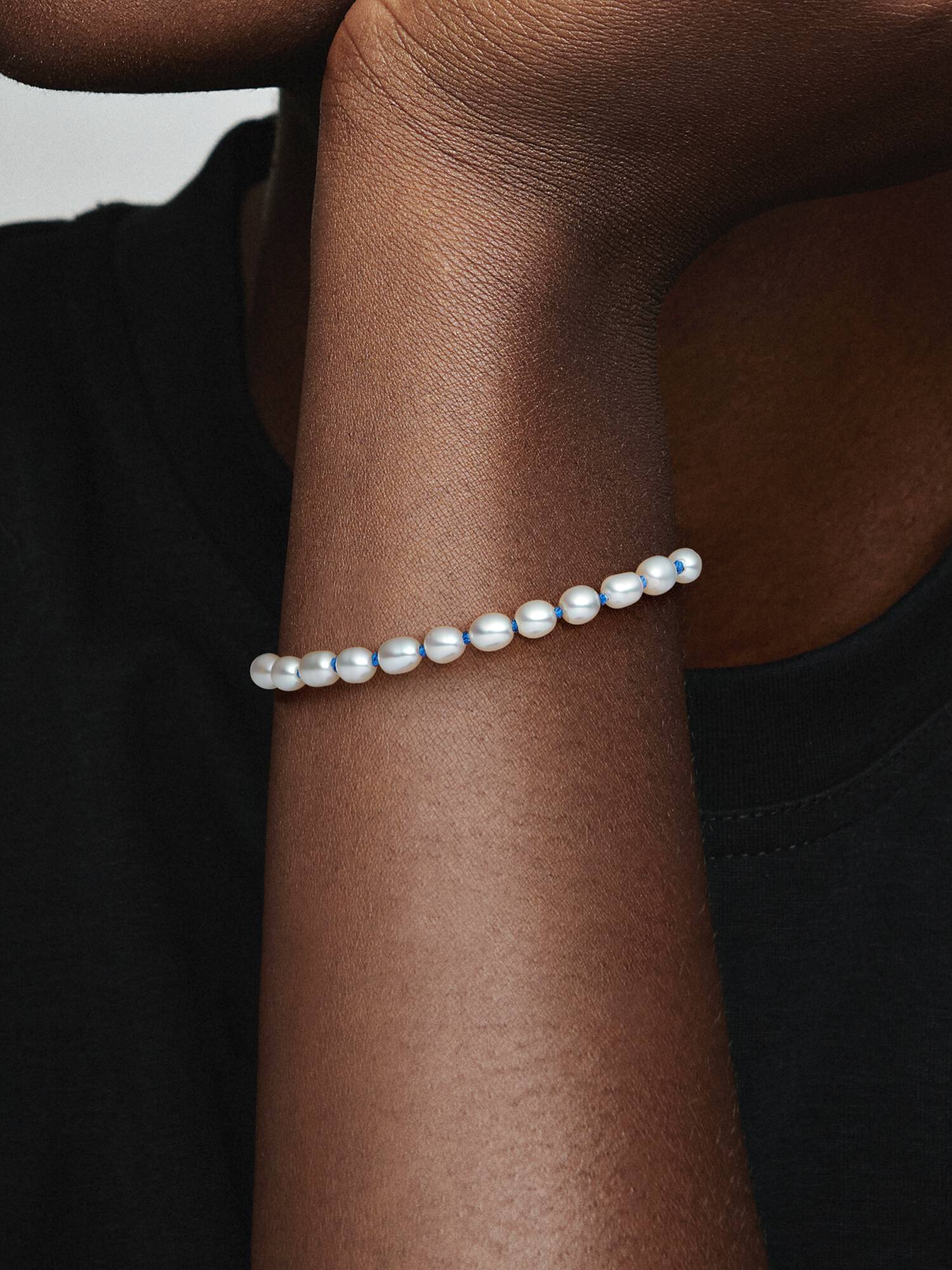 Treated Freshwater Cultured Pearl Blue Cord Chain Bracelet