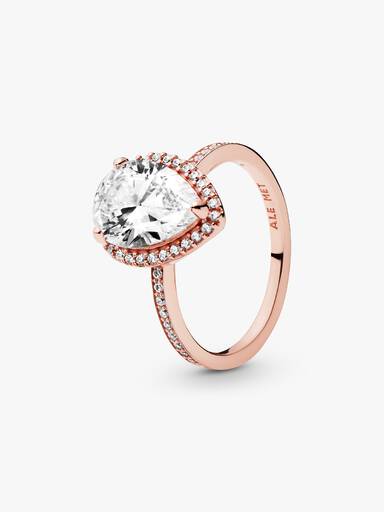 14k Rose gold-plated ring with clear cubic zirconia