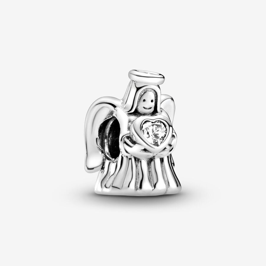 Angel silver charm with clear cubic zirconia image number 0