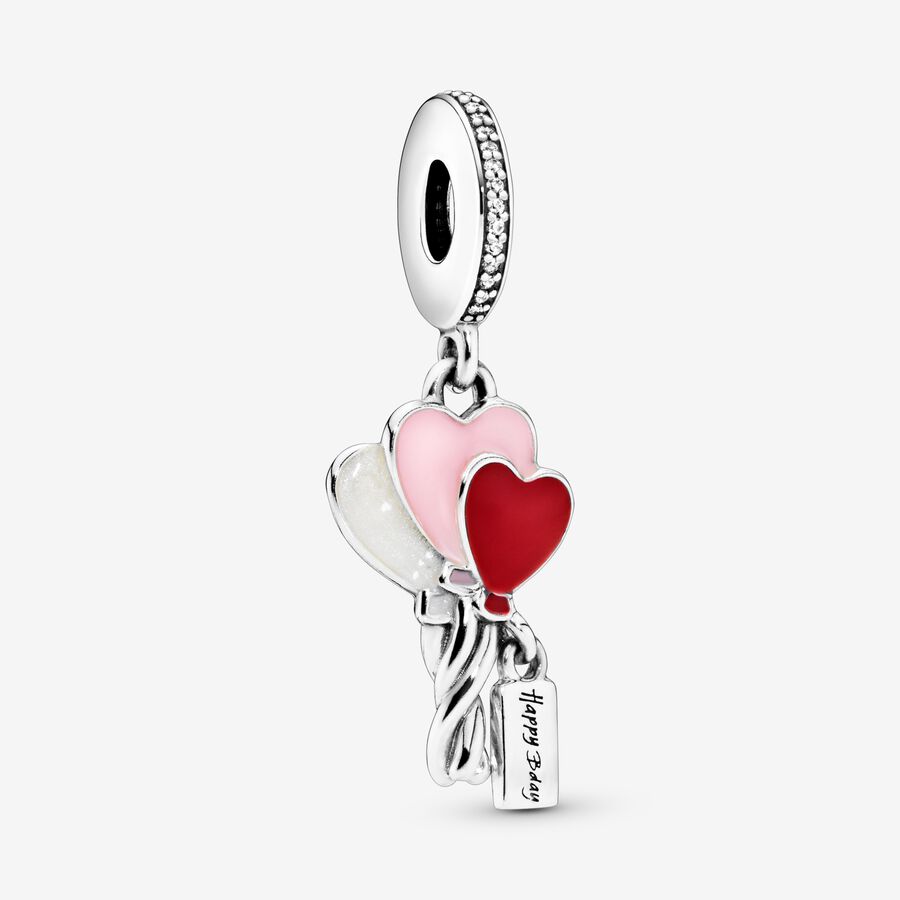 Balloons silver dangle with clear cubic zirconia, shimmering silver, pink and red enamel image number 0