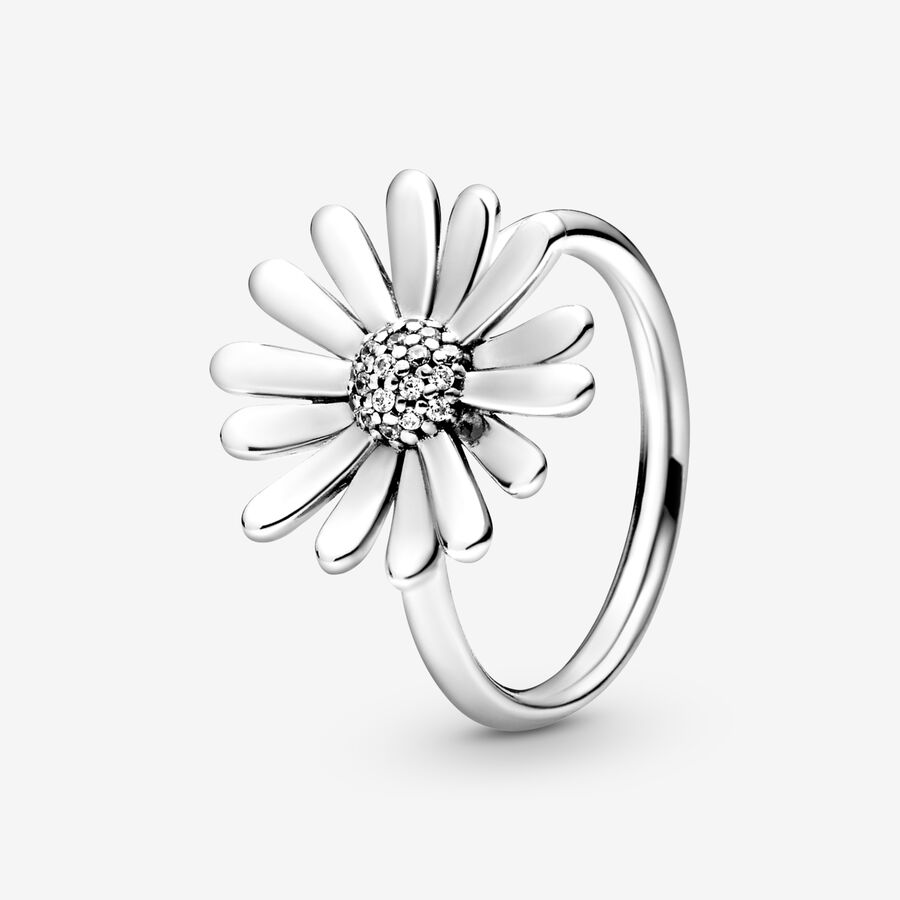 Daisy sterling silver ring with clear cubic zirconia image number 0