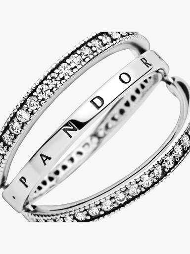 PANDORA logo reversible silver ring with clear cubic zirconia