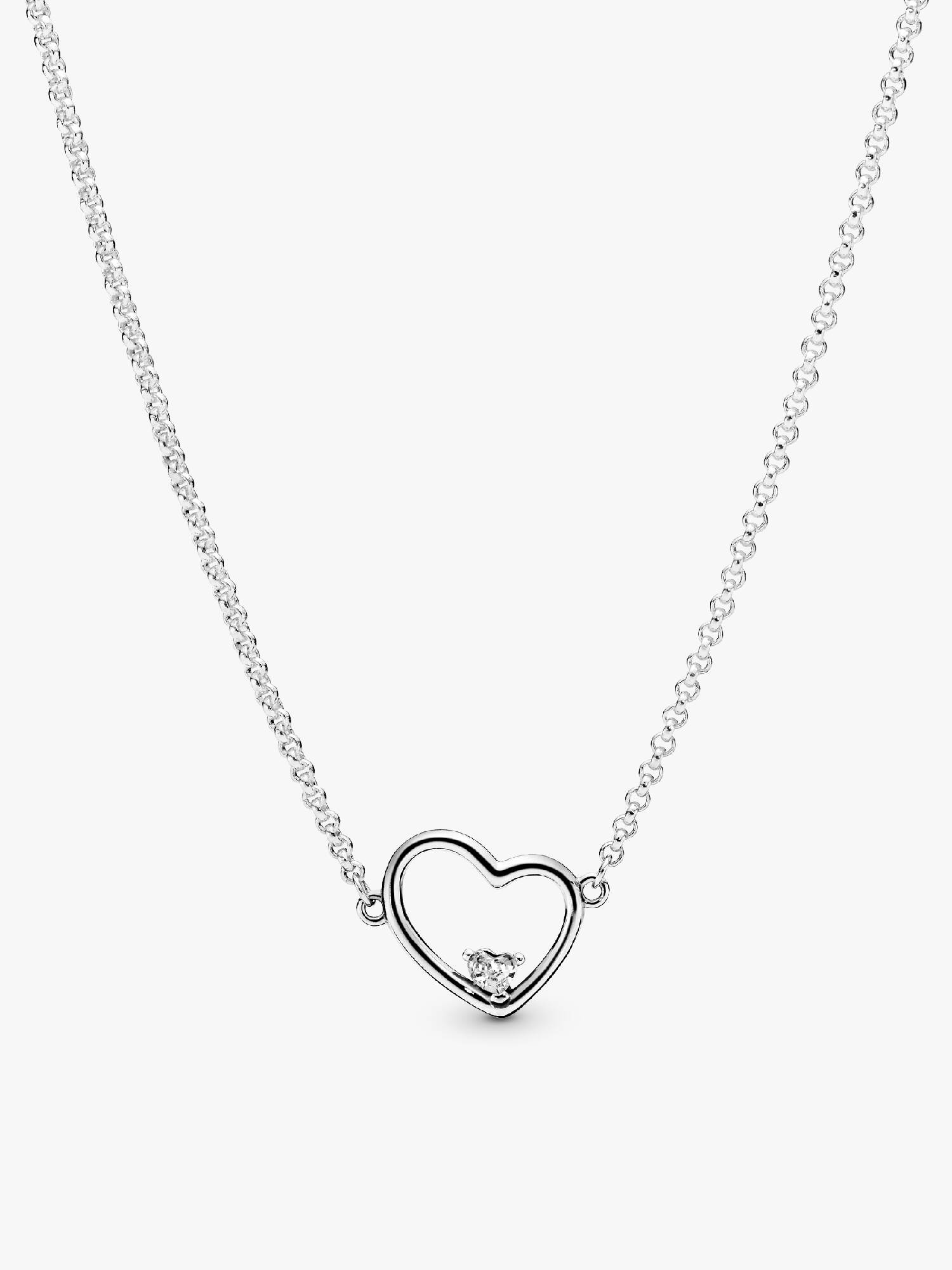Asymmetrical heart silver collier with clear cubic zirconia