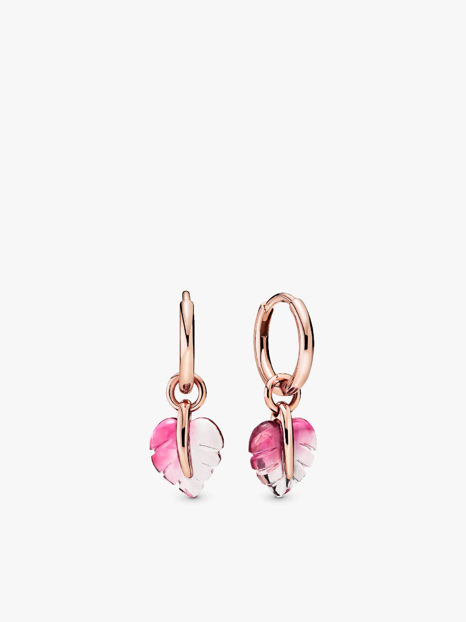 Pink Murano Glass Leaf Hoop Earrings