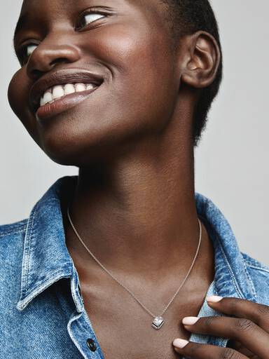 Rectangular Sparkling Halo Collier Necklace