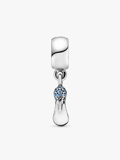 Disney Cinderella shoe silver dangle with fancy light blue cubic zirconia