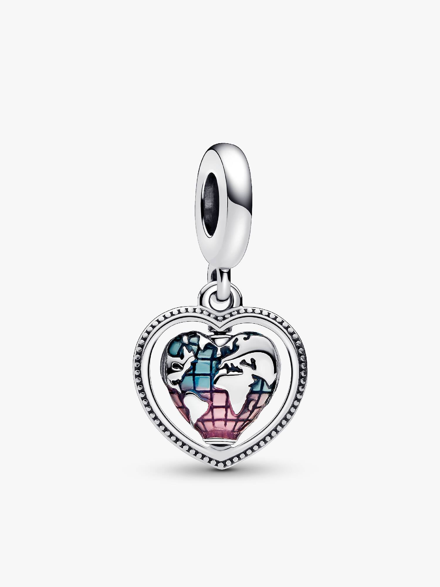 Family Spinning Heart Globe Dangle Charm