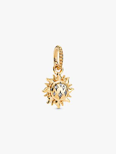 Sun 14k gold-plated pendant with clear cubic zirconia