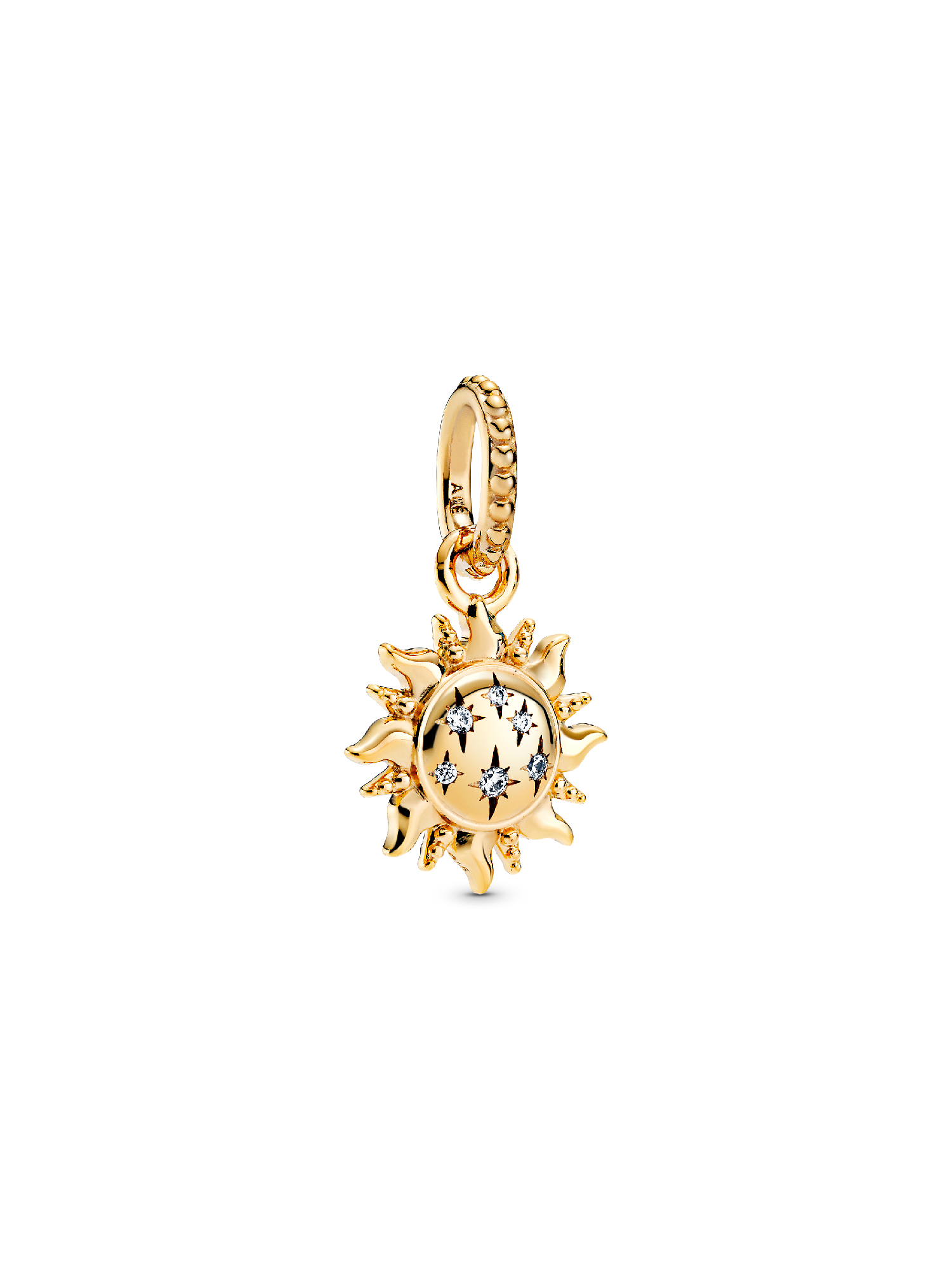 Sun 14k gold-plated pendant with clear cubic zirconia