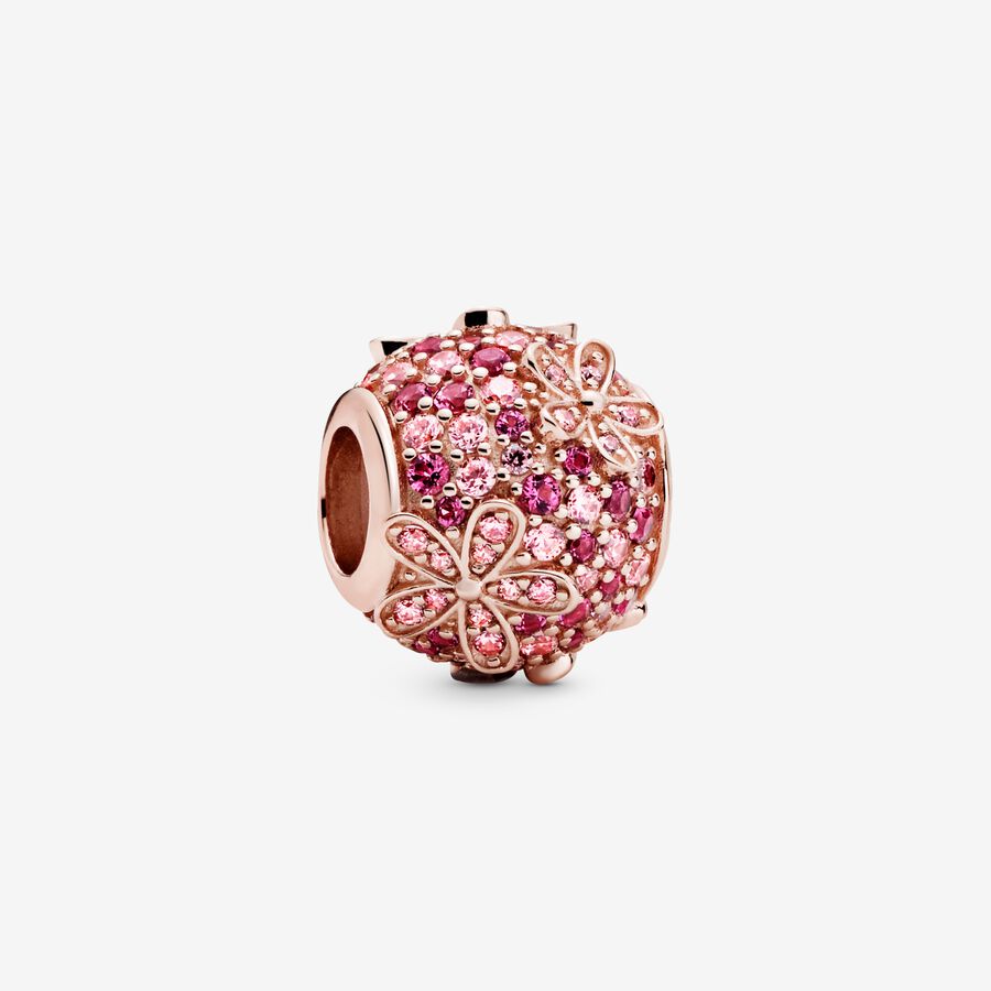 Daisy 14k rose gold-plated charm with fancy fairy tale pink and cerise crystal image number 0