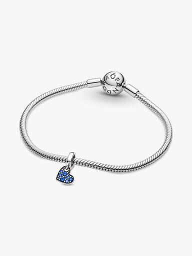 Stellar Blue Pavé Tilted Heart Dangle Charm