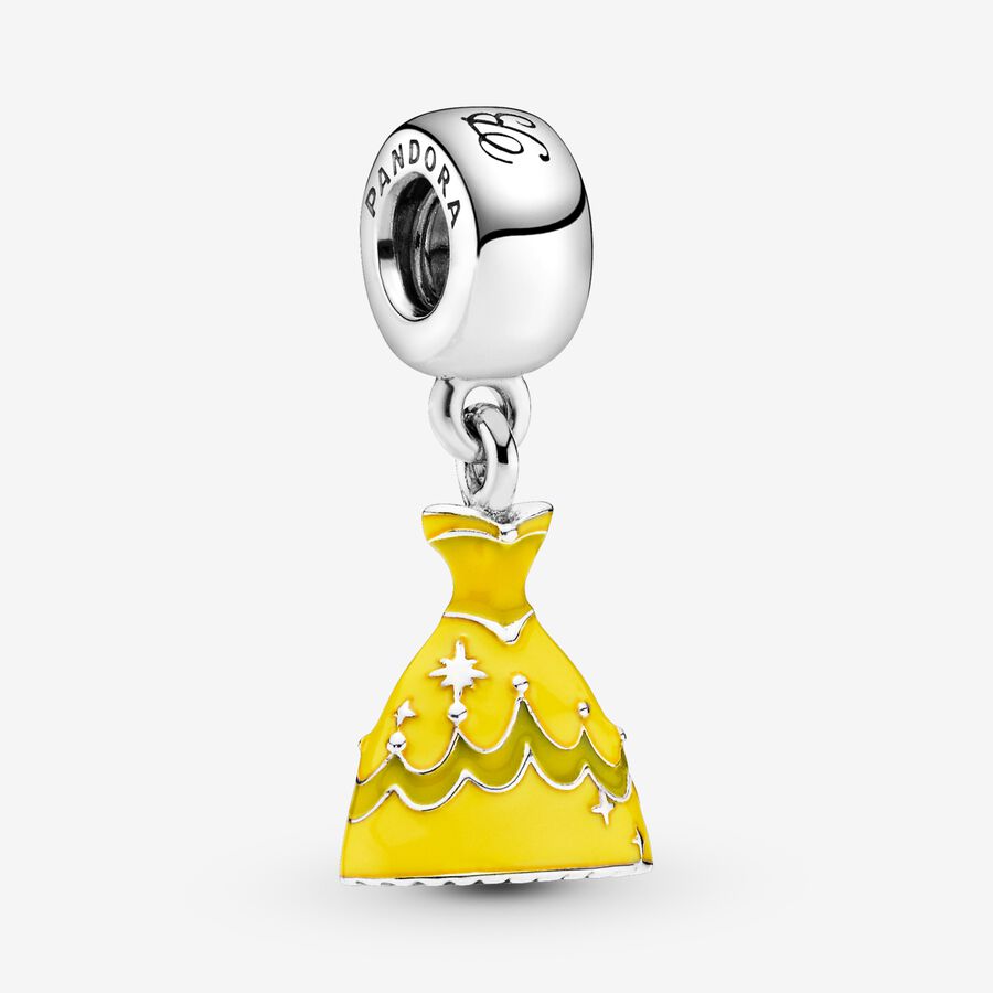 Disney Belle dress silver dangle with yellow enamel image number 0