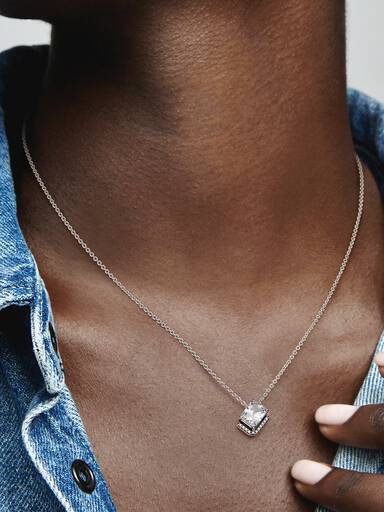 Rectangular Sparkling Halo Collier Necklace