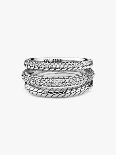 Triple Band Pavé Snake Chain Pattern Ring