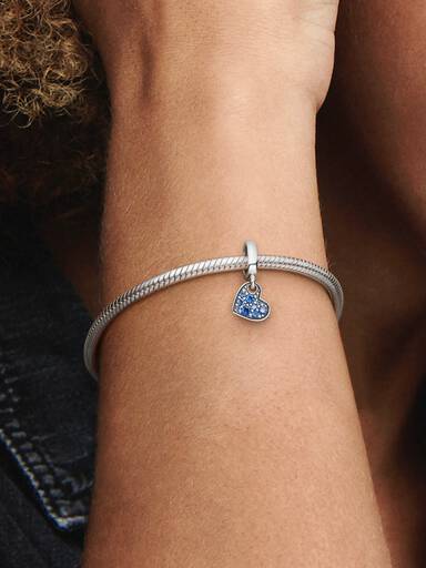 Stellar Blue Pavé Tilted Heart Dangle Charm