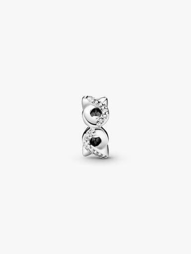 Infinity silver spacer with clear cubic zirconia