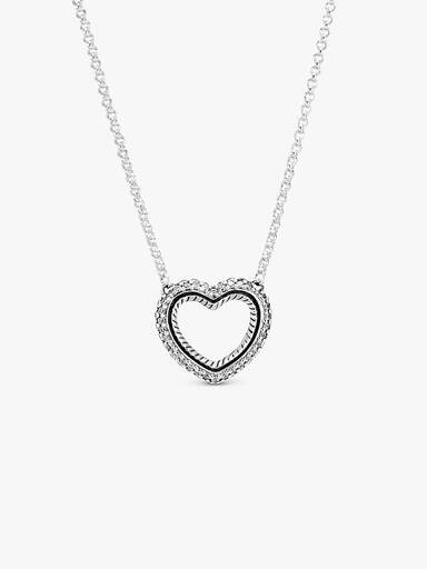 Pavé Snake Chain Pattern Open Heart Collier Necklace