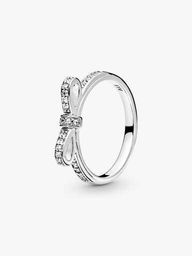 Bow silver ring with cubic zirconia
