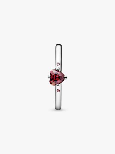 Heart silver ring with red, fancy pink and fancy fuchsia pink cubic zirconia