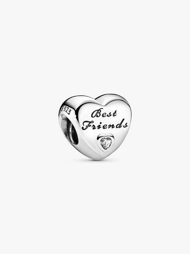 Best Friends heart silver charm with clear cubic zirconia