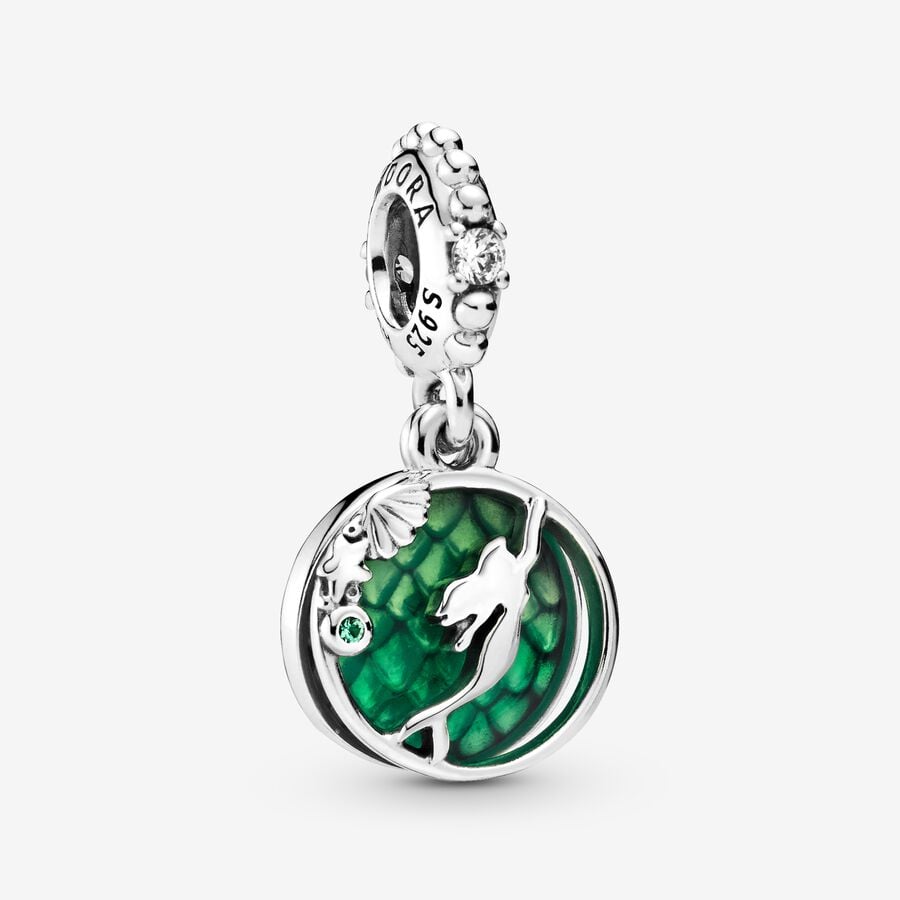 Disney Ariel sterling silver dangle with clear cubic zirconia, royal green crystal and green enamel image number 0