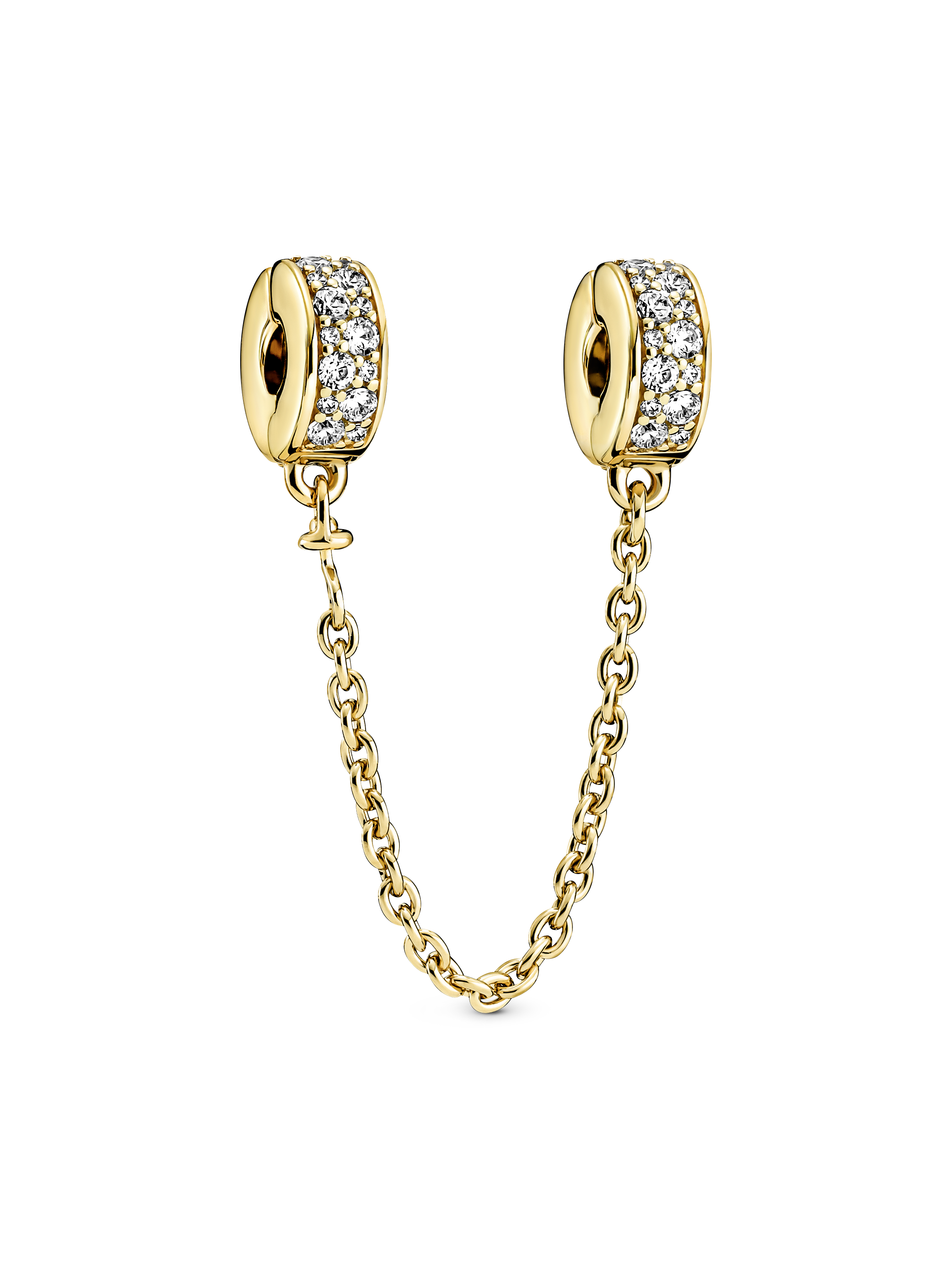Clear Pavé Safety Chain Clip Charm | Gold plated | Pandora ZA