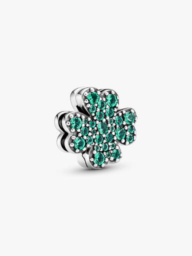 Clover sterling silver clip charm with royal green crystal