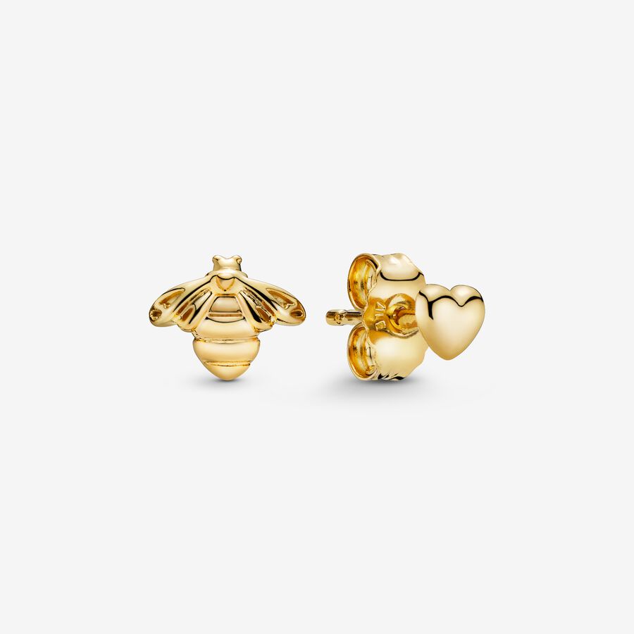 Bee and heart 14k gold-plated stud earrings image number 0