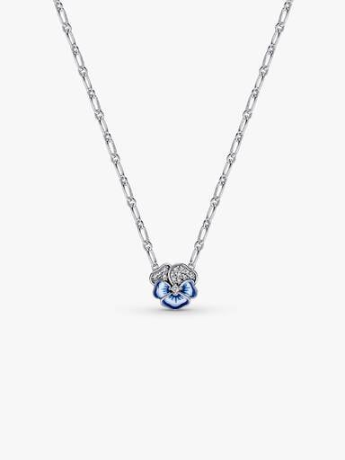 Blue Pansy Flower Pendant Necklace