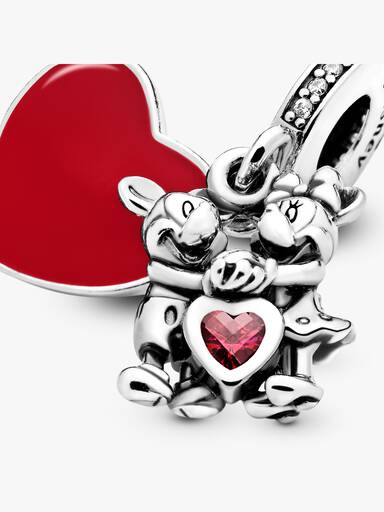 Disney Mickey, Minnie and heart silver dangle with red and clear cubic zirconia and red enamel