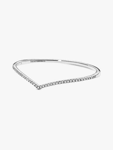 Wishbone silver bangle with clear cubic zirconia