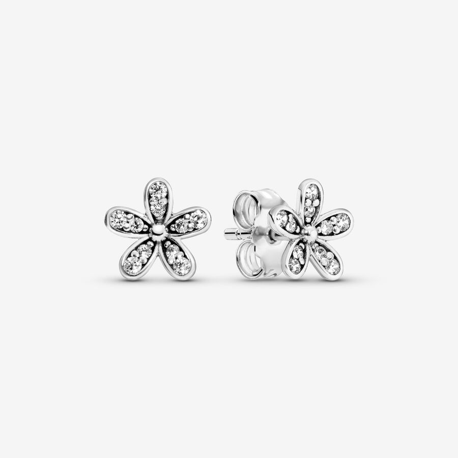 Daisy silver stud earrings with cubic zirconia image number 0