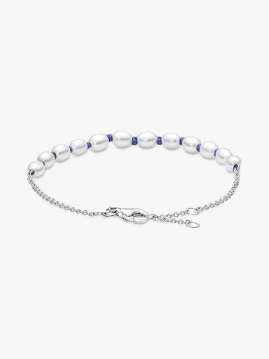 Treated Freshwater Cultured Pearl Blue Cord Chain Bracelet