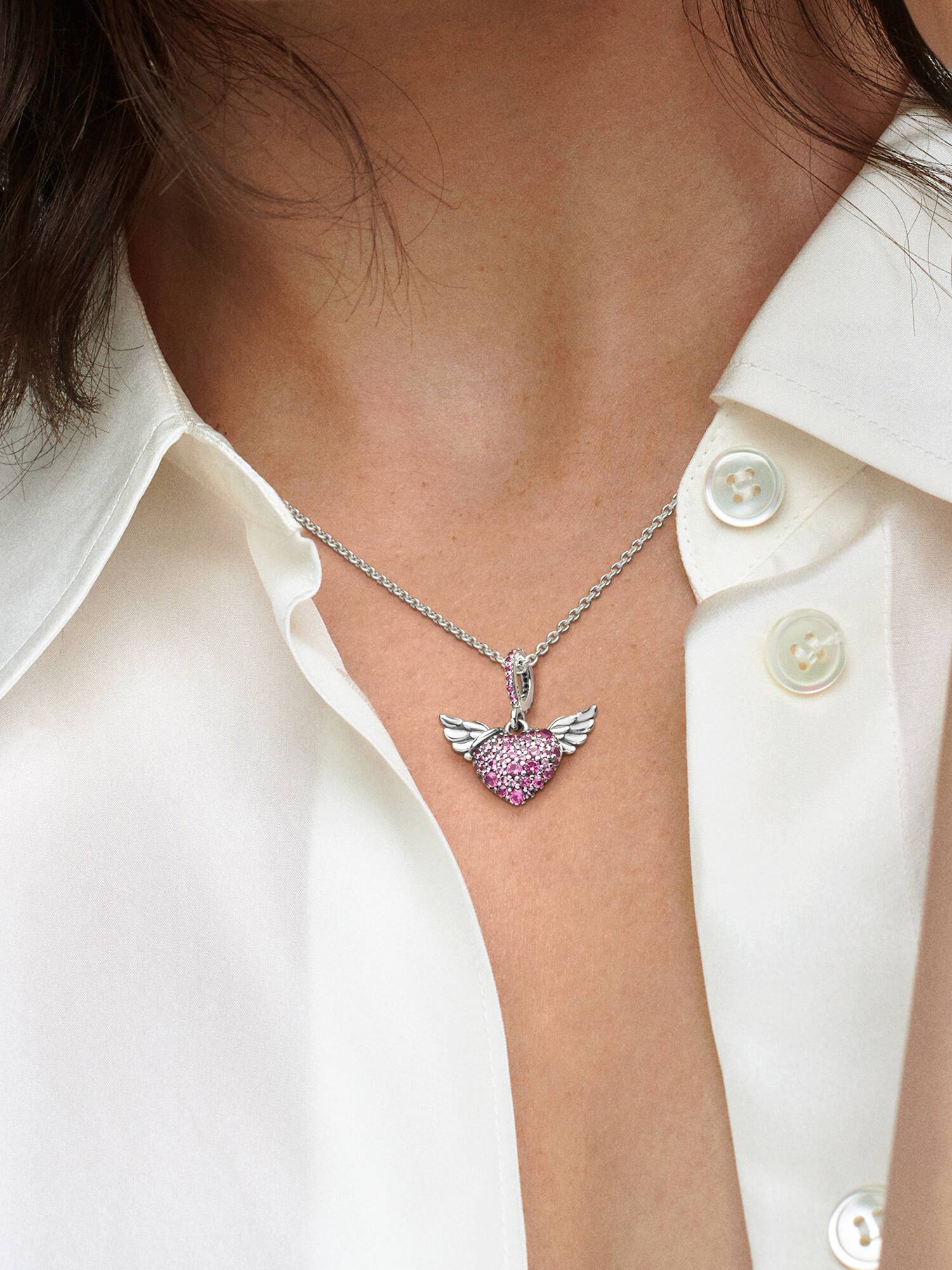 Pavé Heart & Angel Wings Necklace