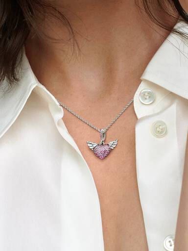 Pavé Heart & Angel Wings Necklace