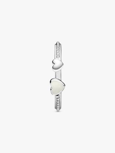 Open heart silver ring with silver enamel