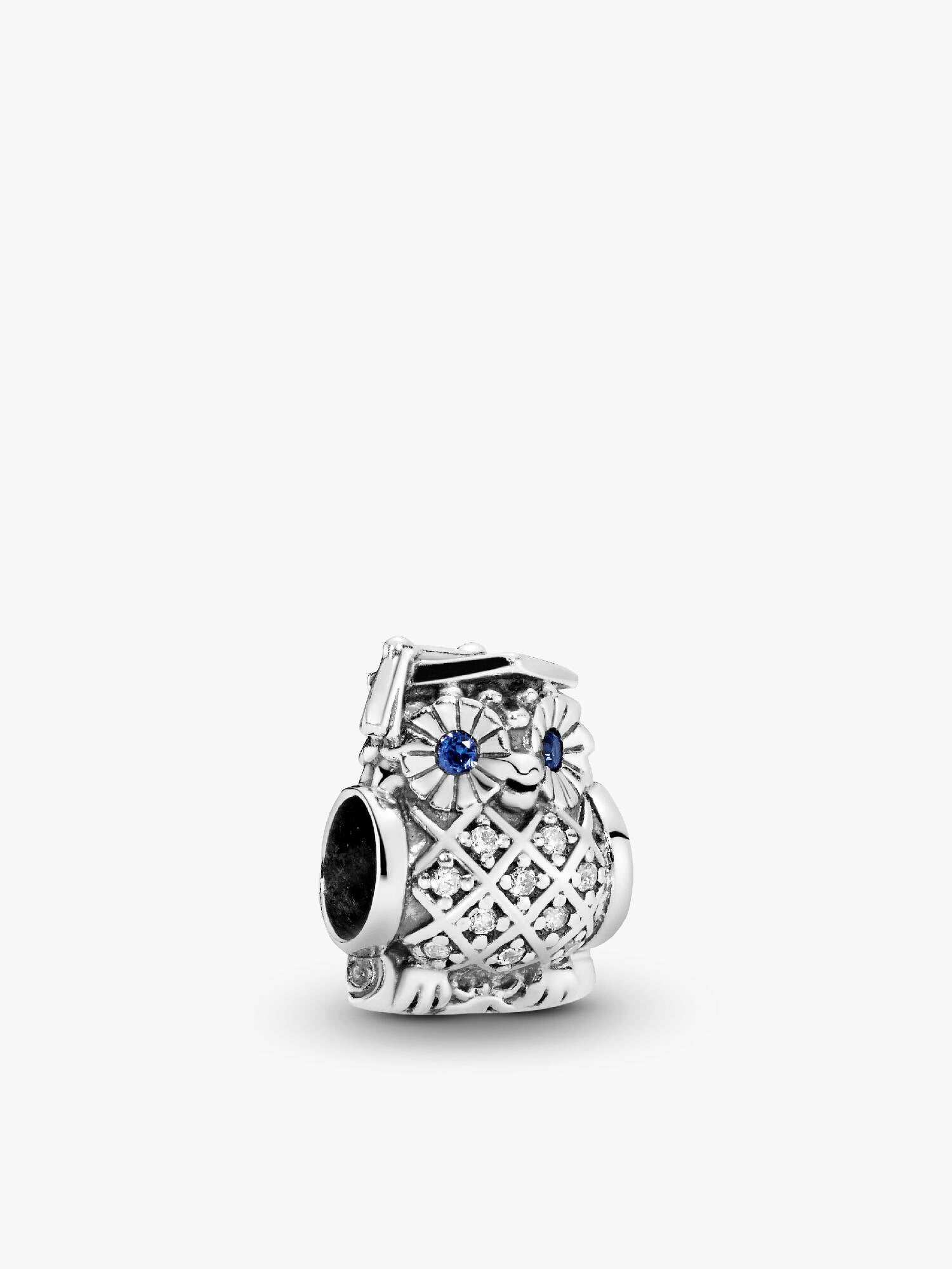 Owl silver charm with swiss blue crystal and cubic zirconia