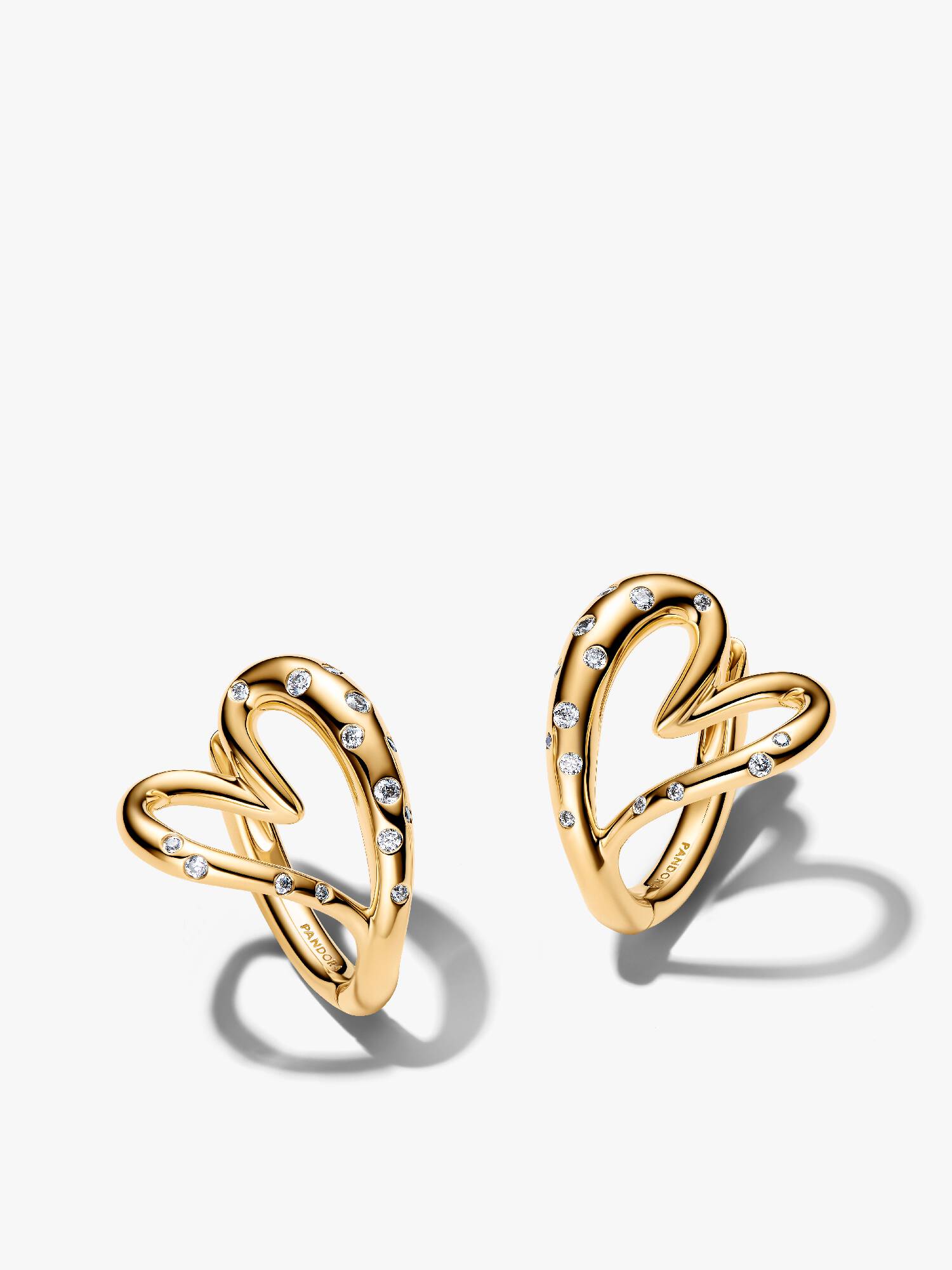 Organically Shaped Stone-Set Heart Hoop Earrings 