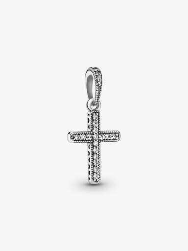 Cross silver pendant with clear cubic zirconia