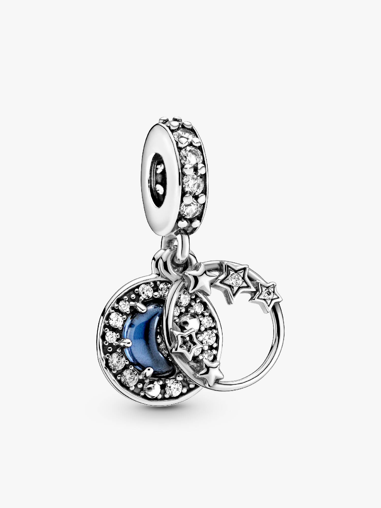 Blue Night Sky Crescent Moon & Stars Dangle Charm