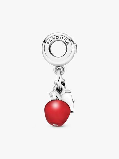 Disney Snow White silver dangle with red and clear cubic zirconia, light green crystal and red enamel