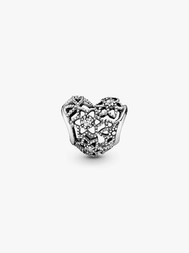 Openwork heart silver charm with clear cubic zirconia