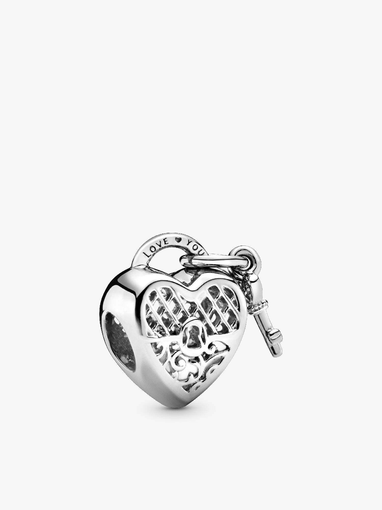 Heart padlock and key silver charm