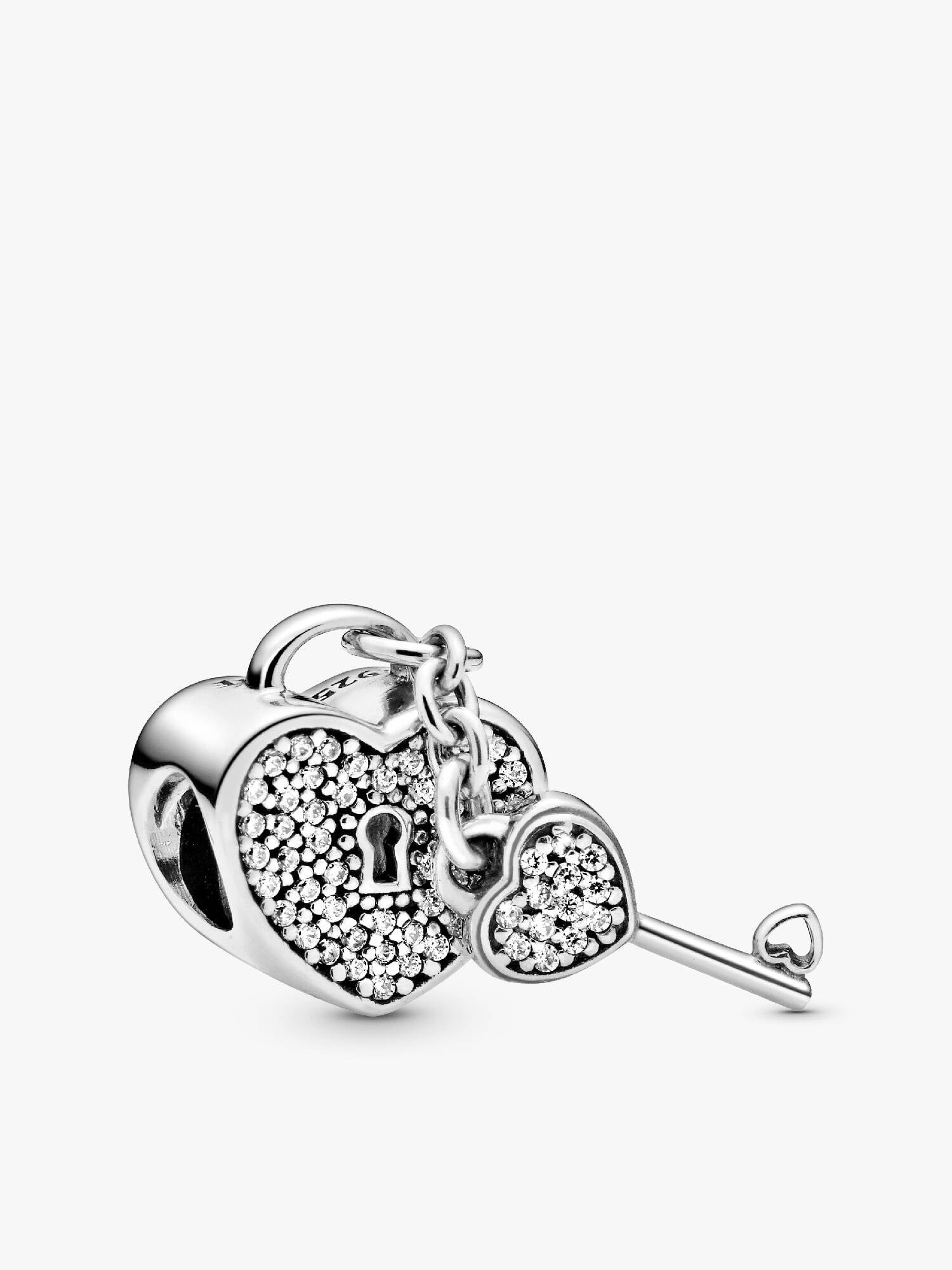 Padlock pave silver charm with cubic zirconia