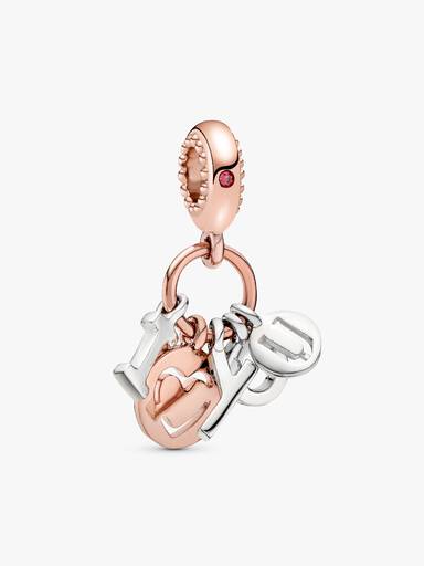 I love you 14k rose gold-plated and silver dangle with red cubic zirconia